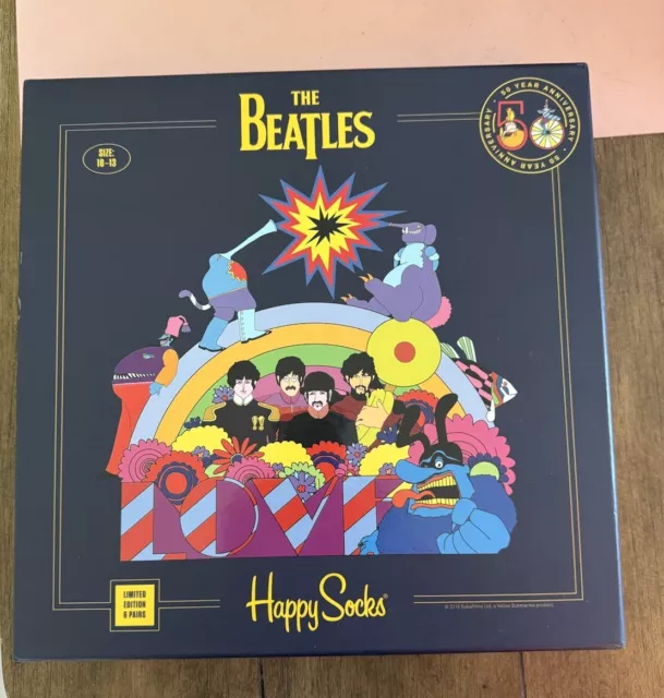 The Beatles Happy Socks Limited Edition 6 Pair NIB 50 Year Anniversary Sz 10-13