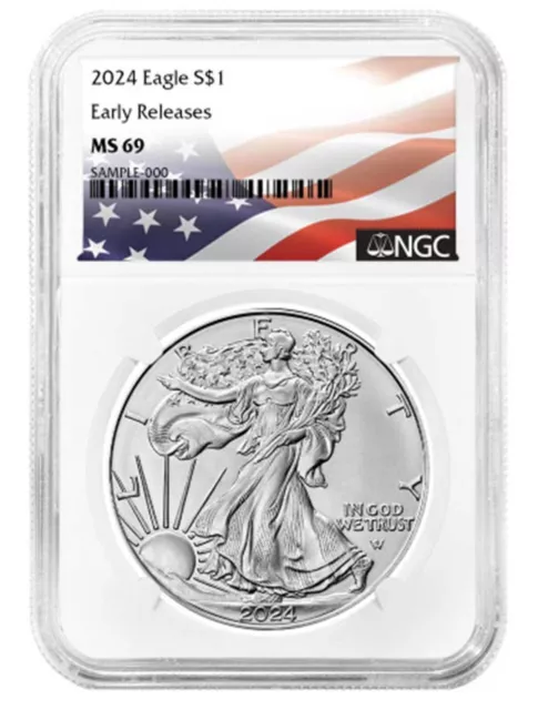 2024 1oz Silver American Eagle NGC MS69 - Early Releases White Core - Flag Label