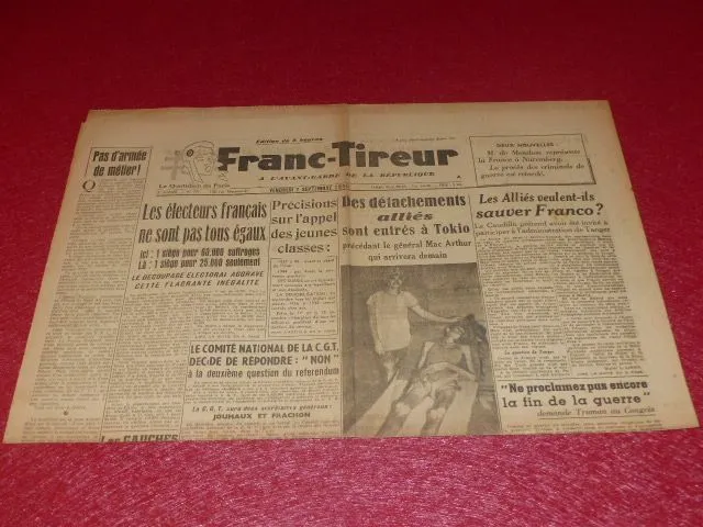 [Prensa WW2 39-45 ] "franc Tireur" #371 7 Septembre 1945 OEM Tokyo Italia Franco