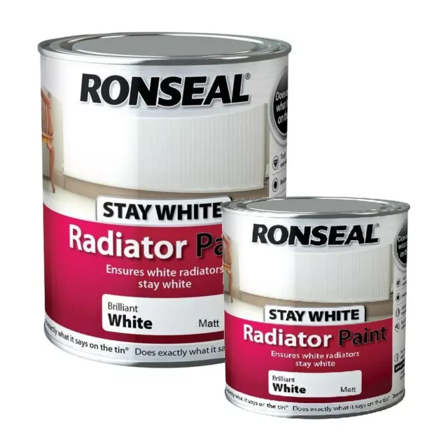 Ronseal Stays White Radiator Paint - One Coat - White Matt - 250ml & 750ml