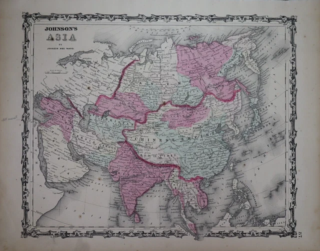 1862 Johnson's Atlas Map ~ ASIA, HINDOOSTAN, SIAM ~ (14x18)   Free S&H  -#843