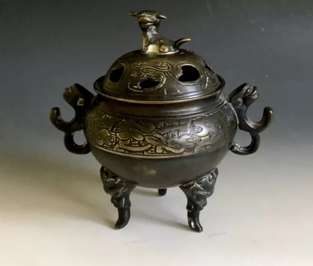 Antique Chinese Bronze Incense Burner Foo Dog Marked “ 宣德年製”