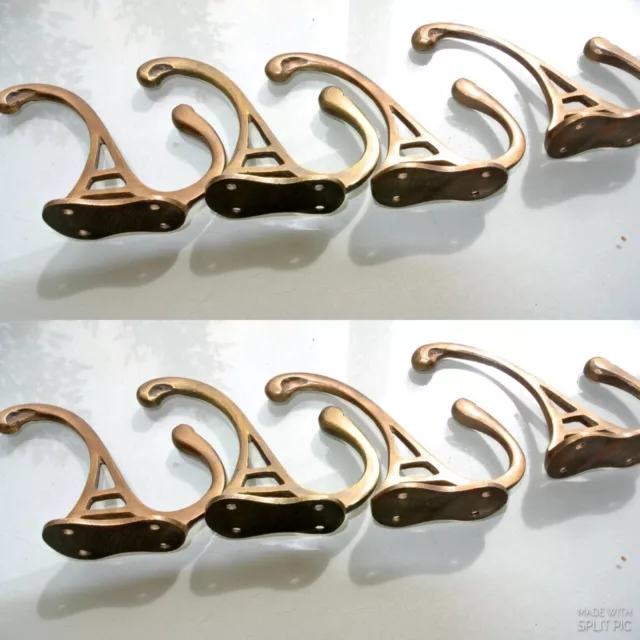 8 natural look hall stand 4 COAT HOOKS door solid brass aged old style 4 "DECO B