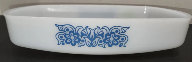 Vintage Federal Milk Glass Blue Tulip Baking Casserole Dish Baking Pan