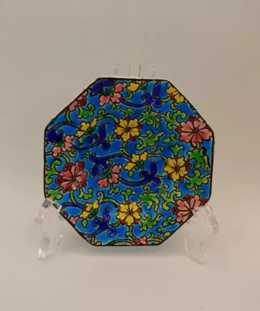 Antique French Longwy Cloisonne Enameled Style Glazed Sm Majolica Plate c1920 4"