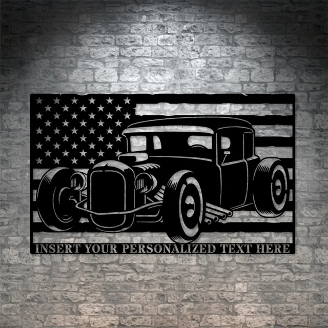 Personalized US Hot Rod Name Metal Sign. American Rat Rod Custom Car Wall Decor