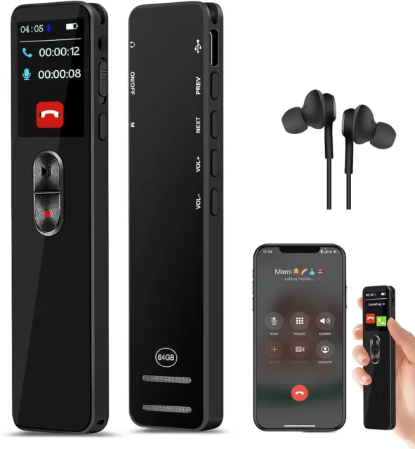 64GB Digital Voice Recorder, 3072kbps Bluetooth 5.2 Voice Activated Recorder for