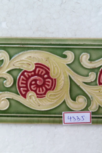 Japan Made Majolica Vintage Ceramic Porcelain Border Flower Design Tile Nh4335 3