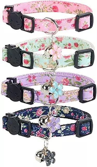 Breakaway Cat Collar with Bell, 4 Pack Safety Adjustable Cat Collars Set