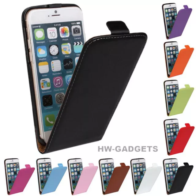 Genuine Real Leather Ultra Slim Flip Case Cover for Apple iPhone Models