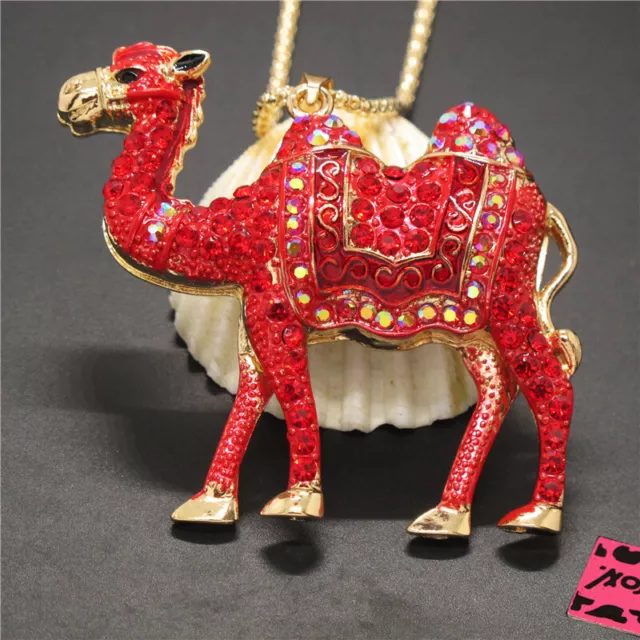 New Red Bling Camel Animal Crystal Fashion Lady Pendant Women Necklace