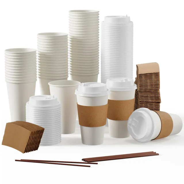 [50 Pack] 16 Oz Paper Coffee Cups, Disposable Paper Coffee Cup With Lids, Sleeve