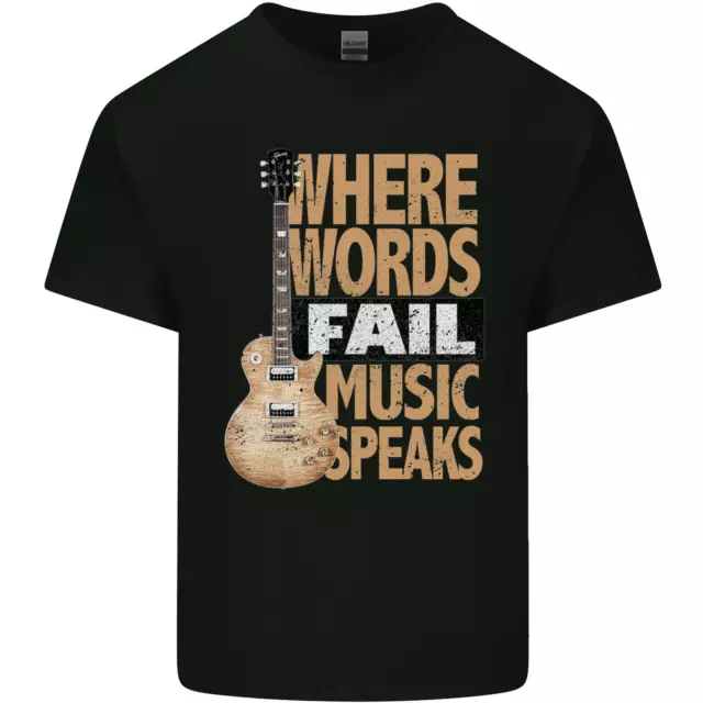 Guitar Words Fail Music Speaks Guitarist Mens Cotton T-Shirt Tee Top