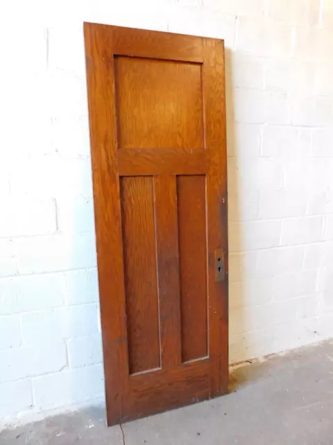 1900's Antique INTERIOR DOOR Three Panel CRAFTSMAN / MISSION Style Oak ORNATE 2