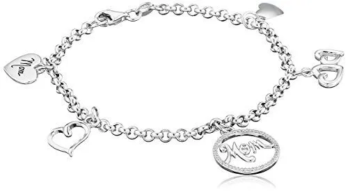Sterling Silver Diamond Accent "Mom" with Heart Charm Bracelet (1/10cttw, I-J Co