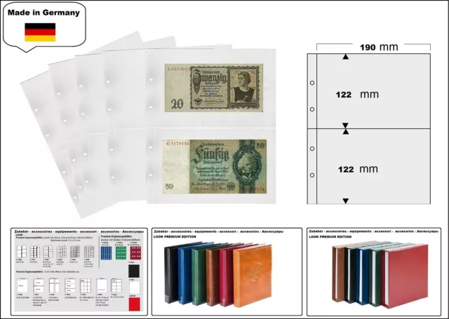 5 LOOK 1-7397 Banknotenhüllen PREMIUM 2 Fächer ca. 190 x 122 mm Für Banknoten