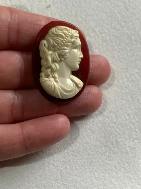 Antique Vintage Carved Cameo Celluloid Bakelite Era Early Plastic Brooch Pin 3