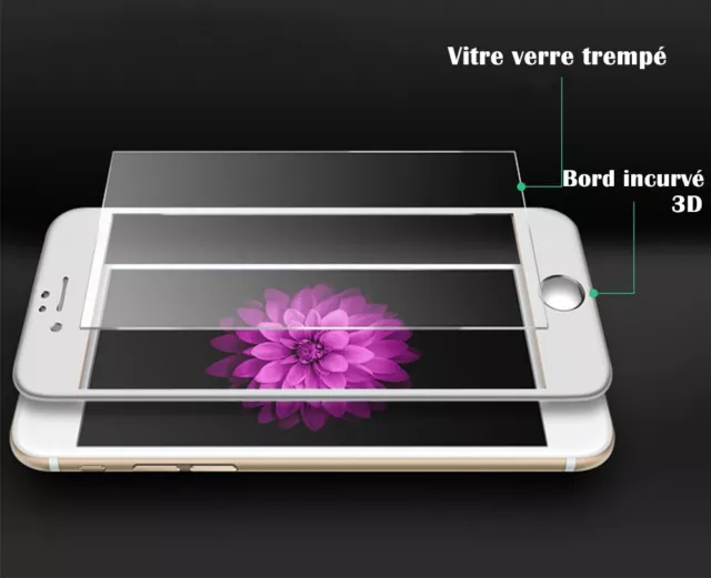 pour iPhone 8/7/6/6S/X/SE + Film protection Total Intégral VITRE VERRE TREMPE 3D 2