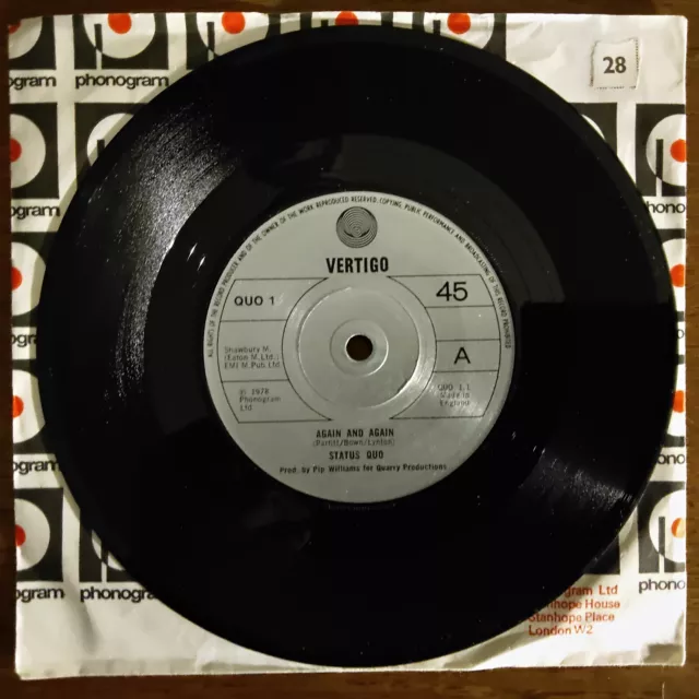 Status Quo - Again and Again c/w Too Far Gone - Vertigo  Records - 45/7" EX+