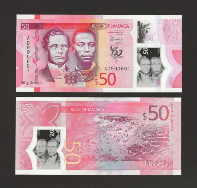 JAMAICA $50 Dollars 2022, P-96a, New Polymer Series, Pack Fresh UNC Grade