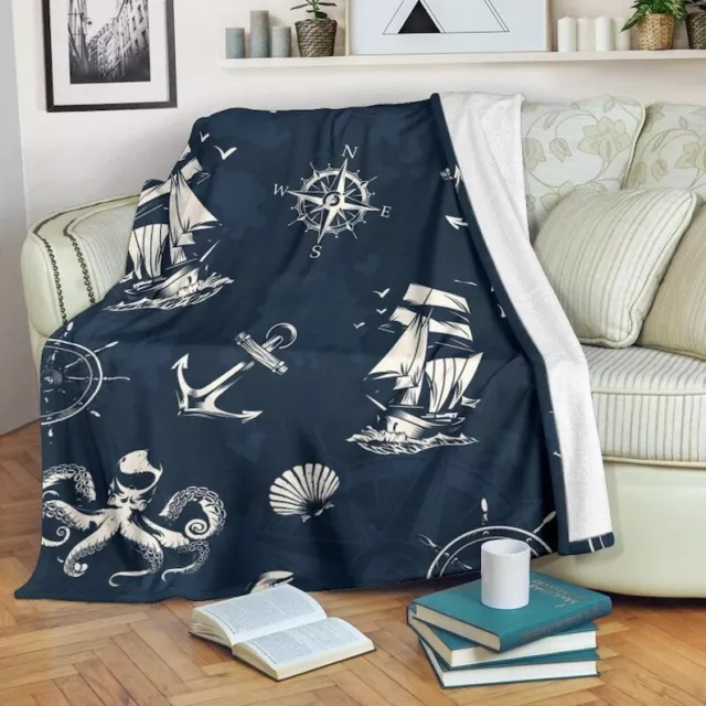 Nautical Blanket Throw Fleece Cozy Couch Sofa Plush Bedding Gift