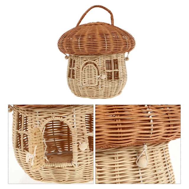1 pieza Hermosa Cesta Tejida en Forma de Hongo Cesta Pequeña Tejida a Mano Escritorio Bask