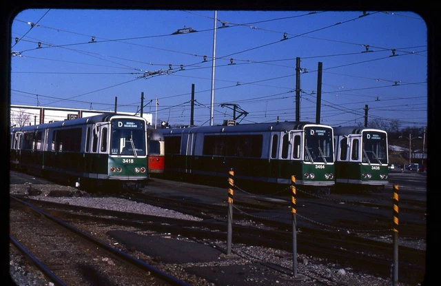 Trolley Slide - Boston MBTA #3418 #3464 #3436 LRV Train Cars 1977 Riverside Yard