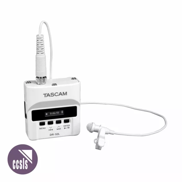 Tascam DR-10L-W Digital Audio Recorder with Lapel Microphone White