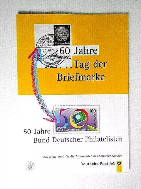 Beleg Ersttagsblatt BRD 1996 60 Jahre Tag der Briefmarke Mi.Nr. 1878 FDC-Stempel