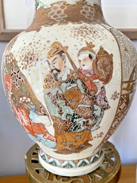 Late 19Th C  Meji Era  Japanese Satsuma Vases With Scenes Of People & Noblemen 3