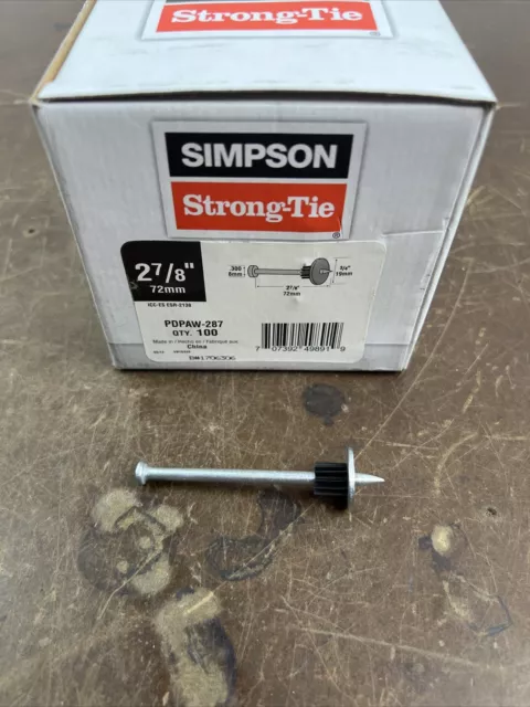 Simpson Strong-Tie PDPAW-287 2-7/8" x .157 Drive Pin w/ Washer, 100ct   S5