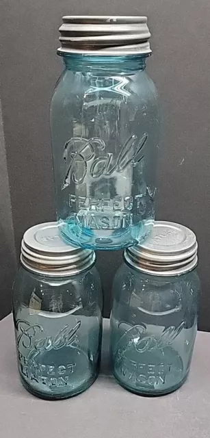 Ball - Perfect Mason - Blue - Quart Jar W/ Zinc Lid - There Are Only 3 Jars