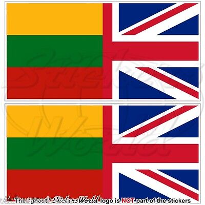LITHUANIA-UK Flag, Lithuanian-United Kingdom British Union Jack 75mm Stickers x2