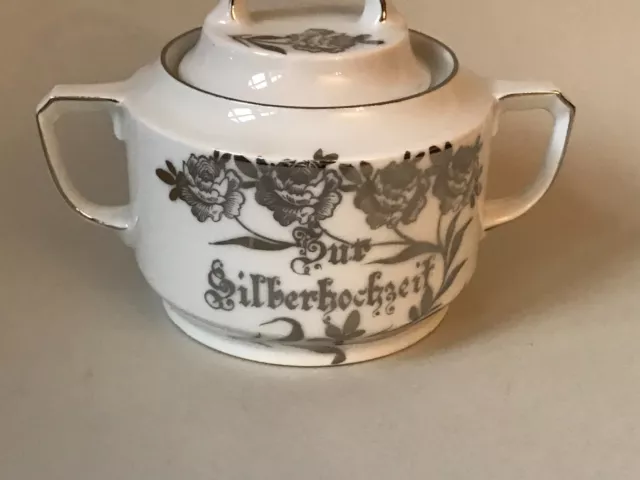 Alte Zuckerdose Zur Silberhochzeit Jugendstil um 1900 mit floralem Dekor