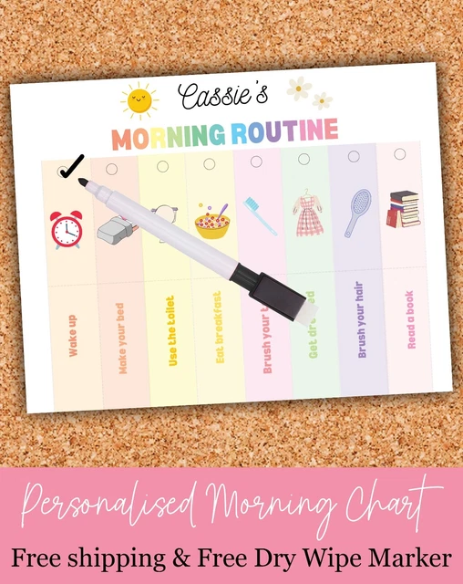 MORNING DAILY ROUTINE Chart Personalised Visual Reminder Girls Kids ...