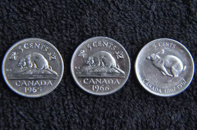 Canada coin set - 5 Cent - 1965 66 and 67. Small bulk lot.