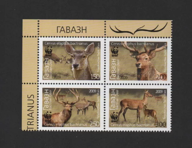 Tajikistan 2009 Wwf World Nature Protection - Red Deer Block Of 4 *Mnh*