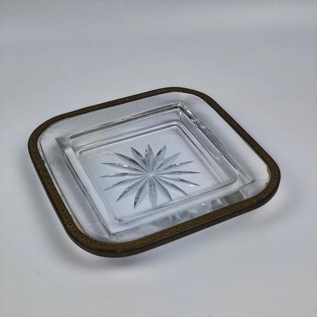 antico POSACENERE PORTACENERE IN VETRO bordo Oro in  METALLO VINTAGE COLLEZIONE