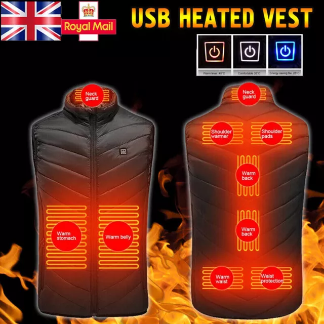 Women Men USB Electric Heated Vest Jacket Warm Up Heating Pad Cloth Body Warmer