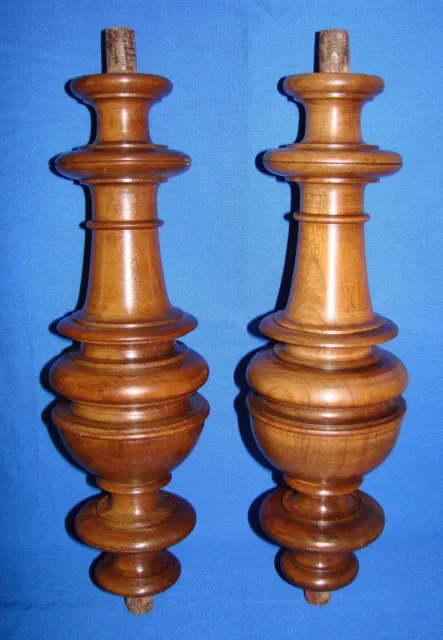 Pair Columns Recovery Architectural Carved Walnut Wood - Poles / Pedestals