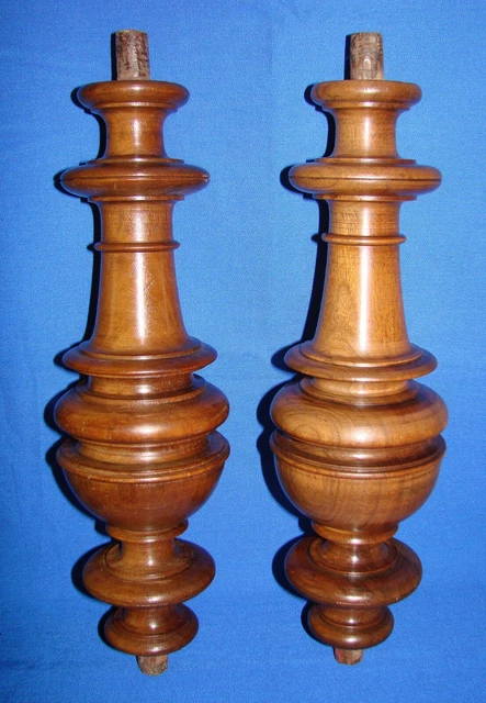 Pair Columns Recovery Architectural Carved Walnut Wood - Poles / Pedestals