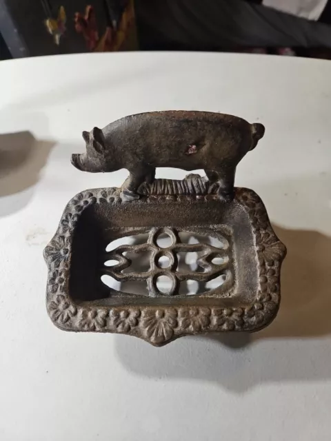 Rustic Cast Iron Pig Soap Bar Holder Trinket Dish Bathroom Kitchen Decor Cute