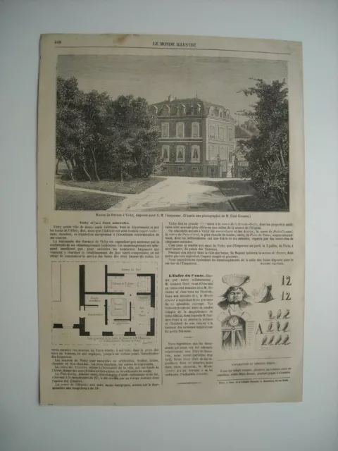 Gravure 1861. Maison De Strauss A Vichy, Disposee Pour Napoleon Iii. Explicatif.