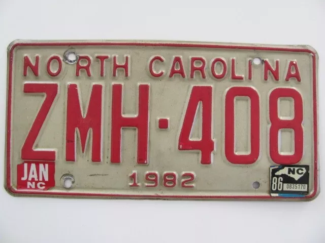 1982 North Carolina Nc License Plate Tag, All Original Vintage, Nice