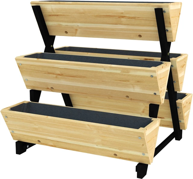 Fioriera Legno 2 Livelli Outsunny - Orto Rialzato Con Ruote Stile Country 55x32x56cm - Foto 2