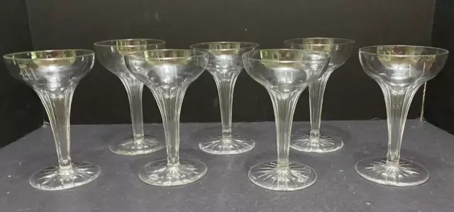 7 Hollow Stem Coupe Champagne Cocktail Vintage M Monogram Panel Cut MCM Glasses