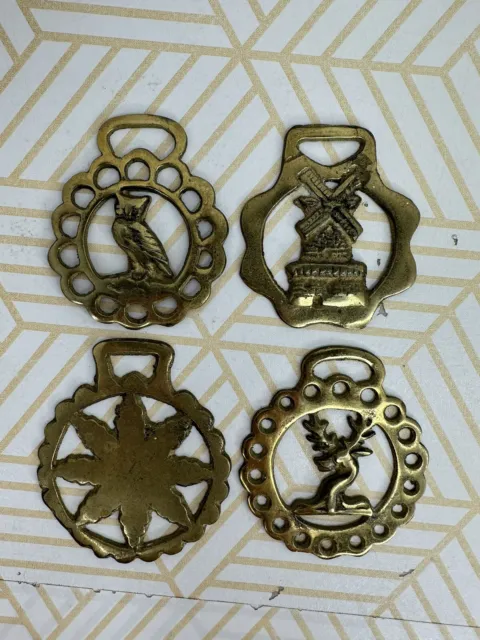 4 Vintage Brass Horse Medallion Saddle Bridle Harness Holland Windmill England