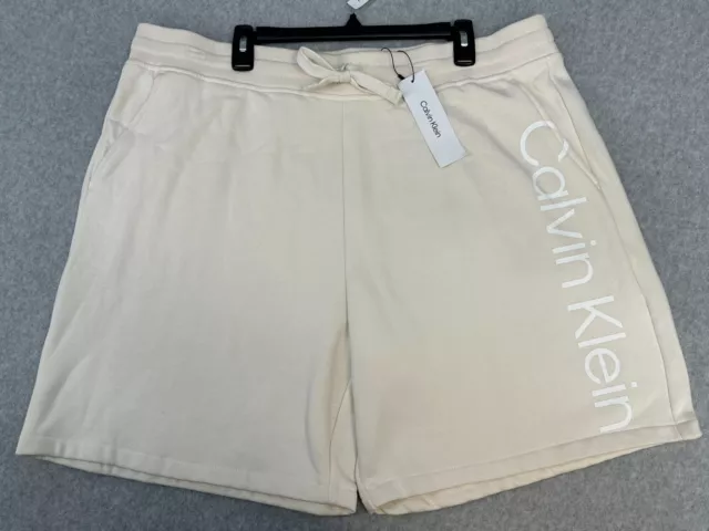 Calvin Klein Fleece Shorts Mens Size XXL 2XL Ivory Logo Drawstring NWT