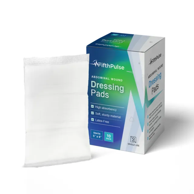 FifthPulse Sterile Abdominal Wound Dressing Pads Soft-Nonwoven 5" x 9" - 10 Pk