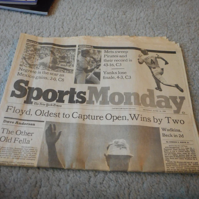 VINTAGE ISSUE OF New York Times Sports Monday journal Raymond Floyd